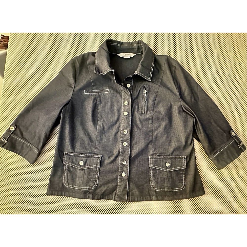 TANJAY Jacket Lightweight Women‎ Size 12P Denim Look Waist Length Preppy Classic